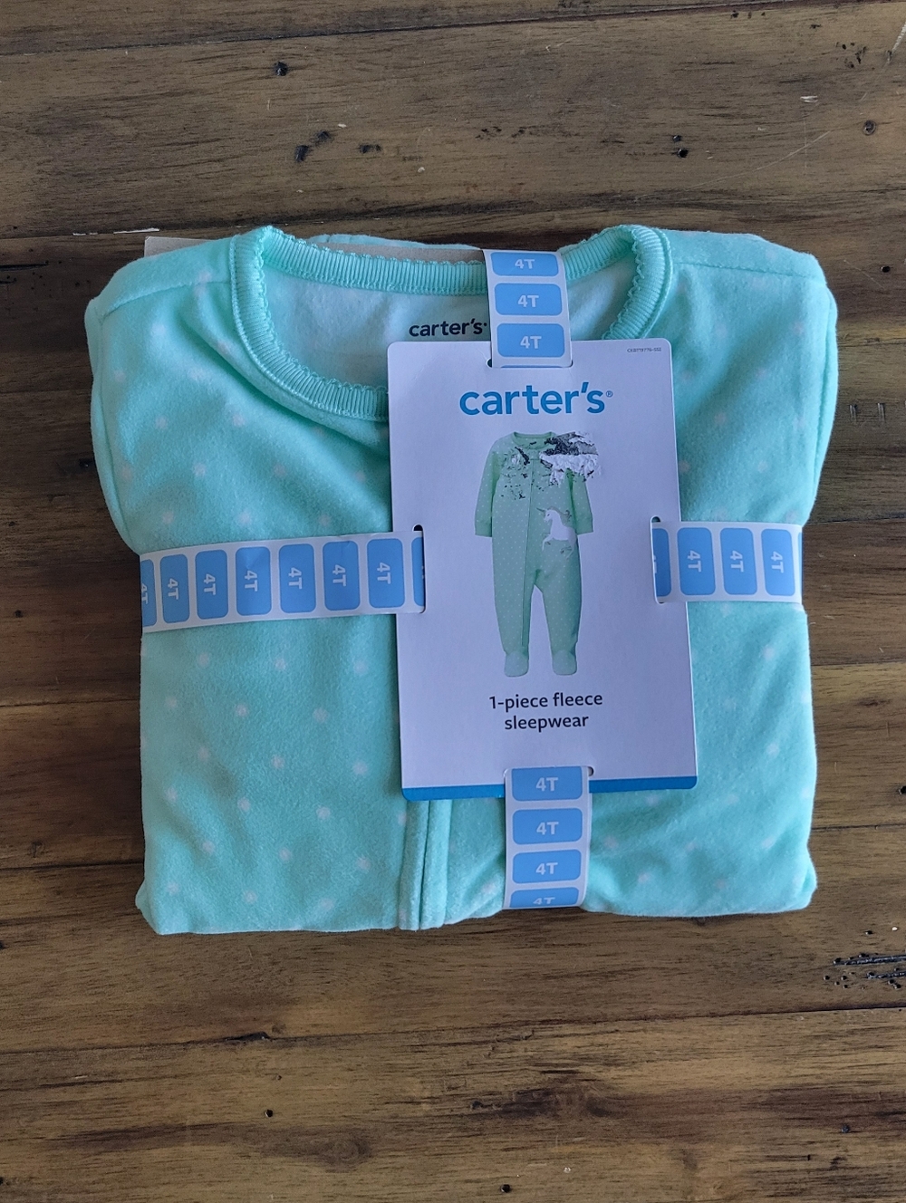 NWT Carter's Toddler Girls Size 4T - 1-Piece Fleece Footie Pajamas Unicorn Mint